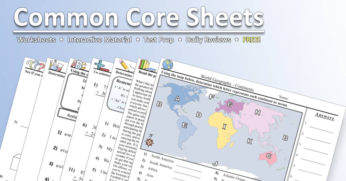 Fun Worksheets | Free - Distance Learning, Worksheets And More: Commoncoresheets