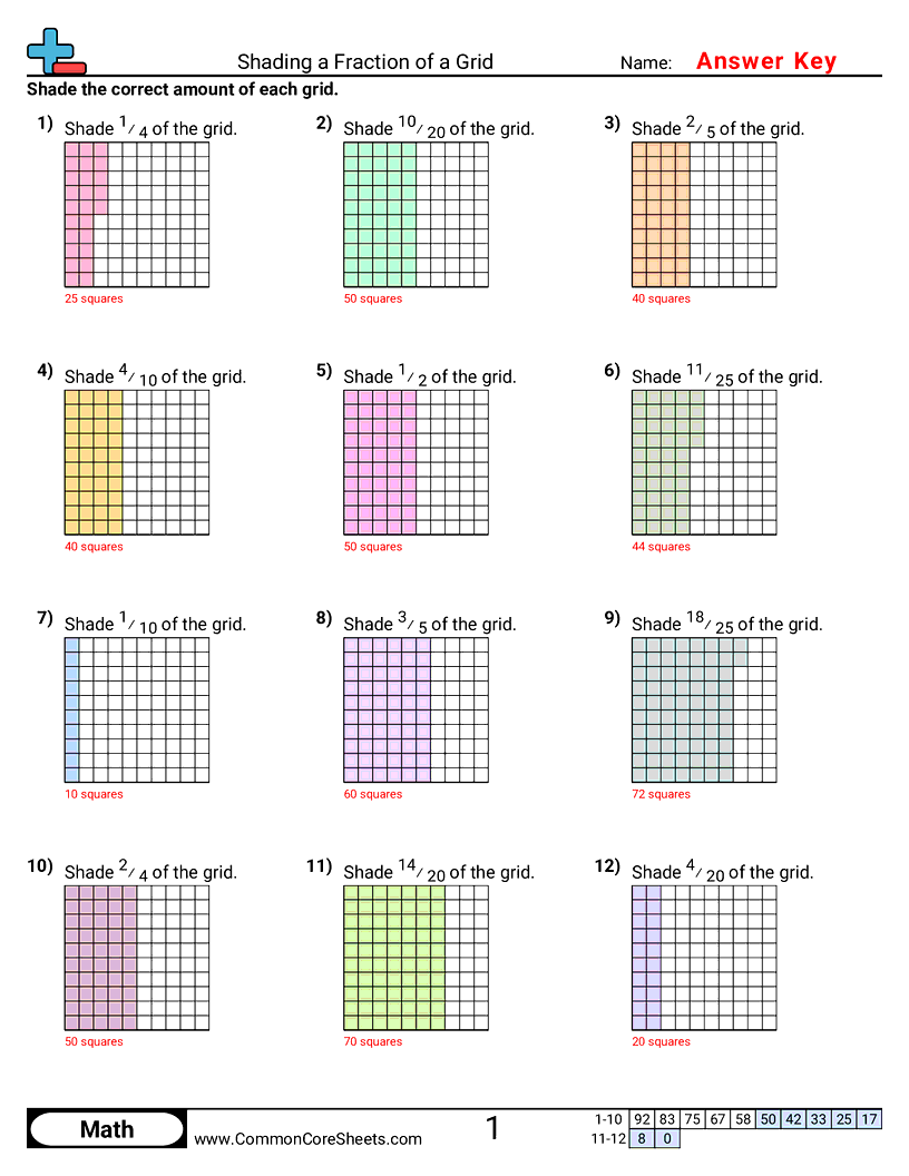 Shading a Fraction of a Grid worksheet preview