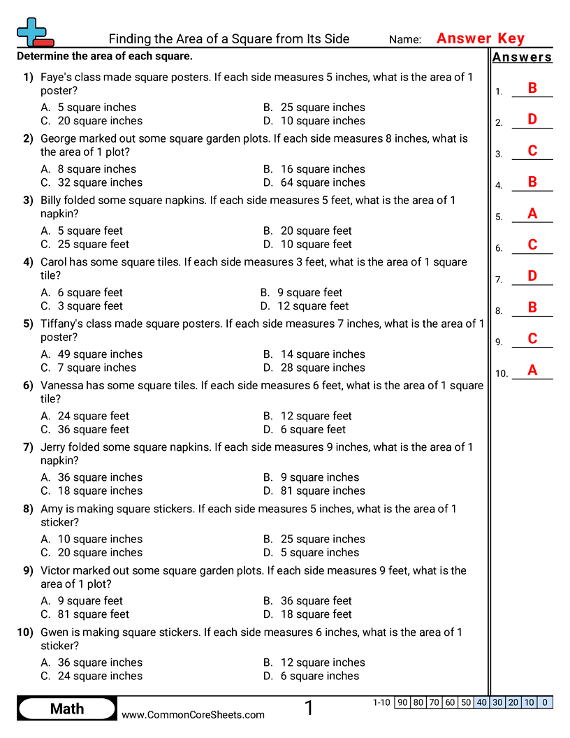 Finding the Area of a Square worksheet preview