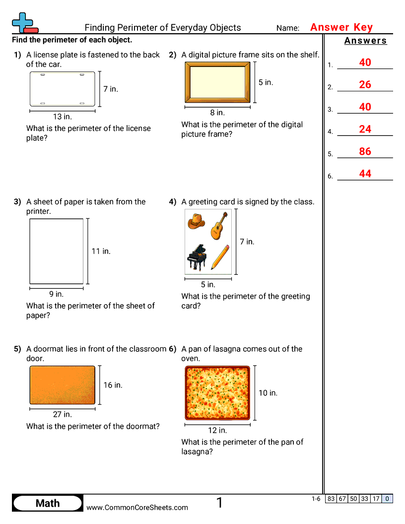 3rd Grade Area & Perimeter Worksheets - Perimeter (Real Objects) worksheet