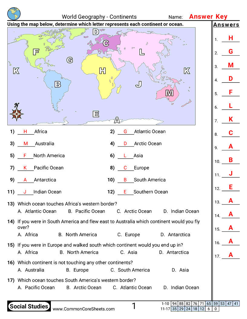 Geography Worksheets - continents-and-oceans worksheet