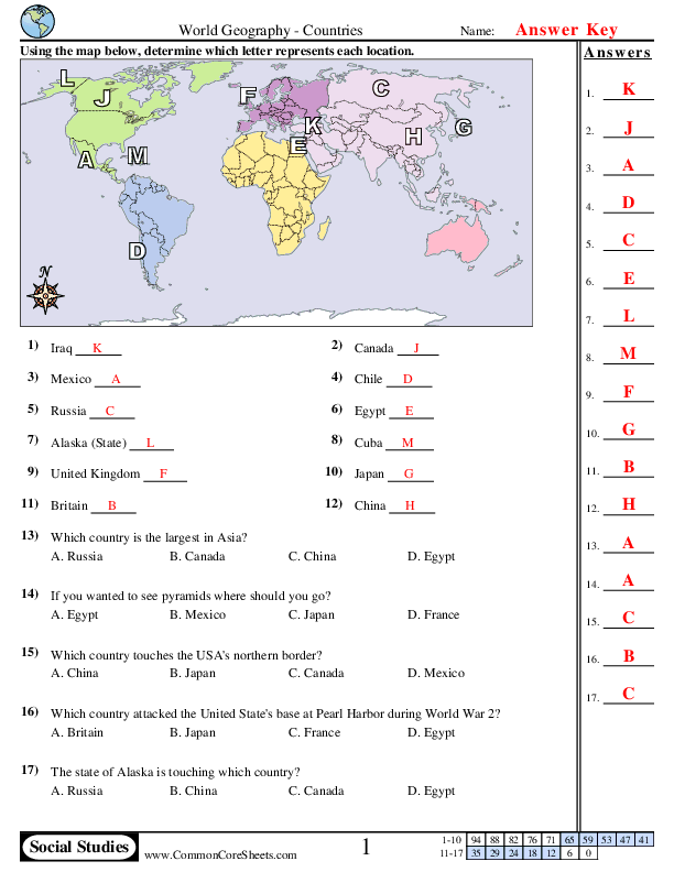  - countries worksheet