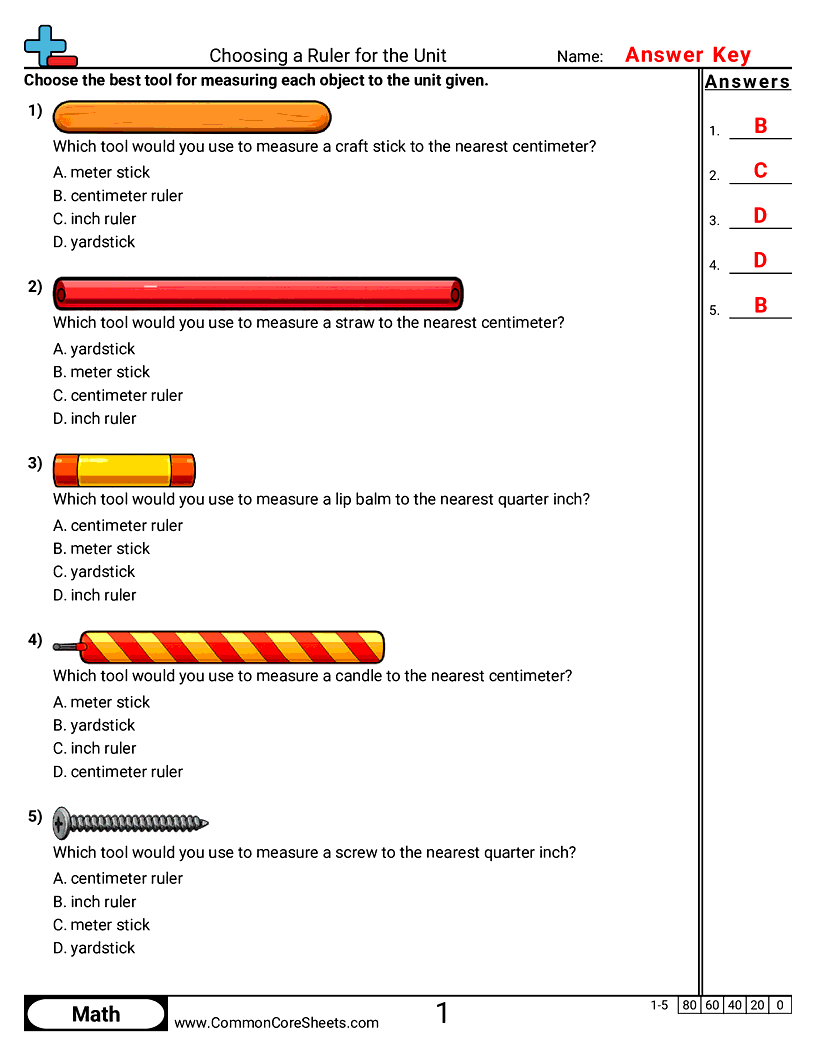 General Measurment Worksheets - Choosing a Ruler for the Unit worksheet