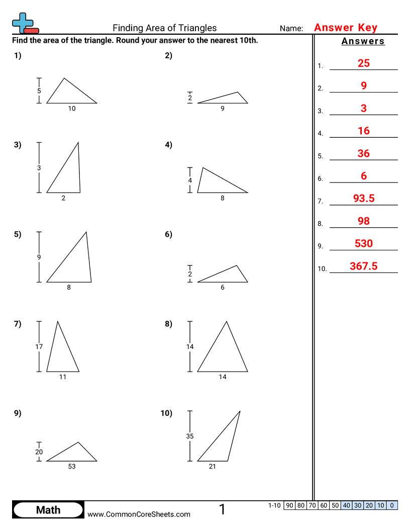 6.GM.2.2 Worksheets - area-of-triangles-base-and-height worksheet