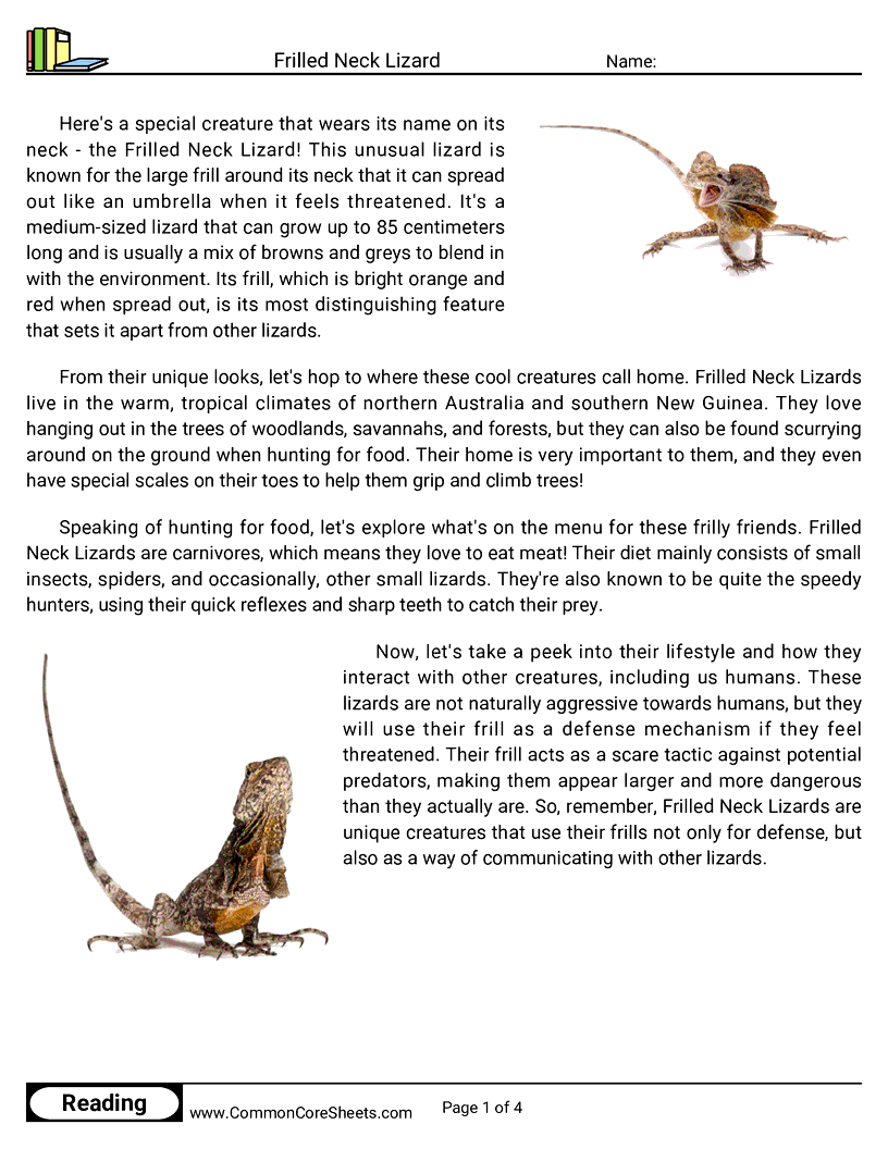 Share - frilled-neck-lizard worksheet