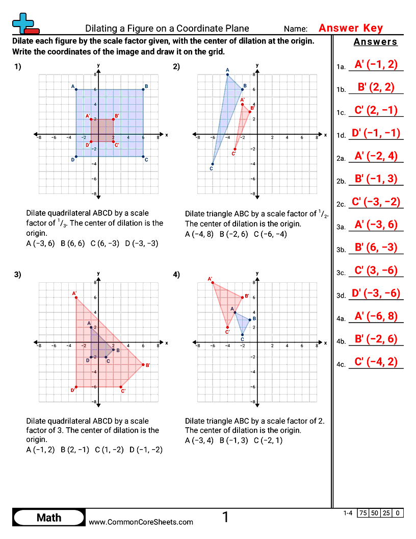 Dilating a Figure on a Coordinate Plane worksheet preview