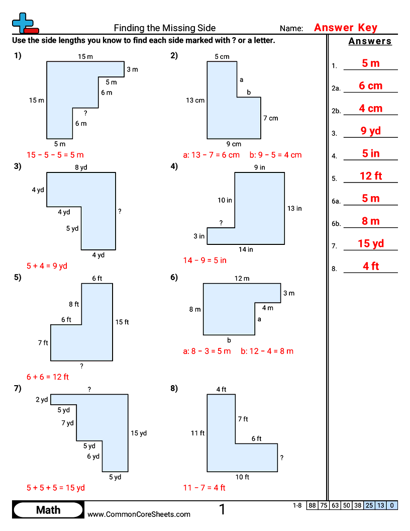 Area & Perimeter Worksheets - Finding the Missing Side worksheet