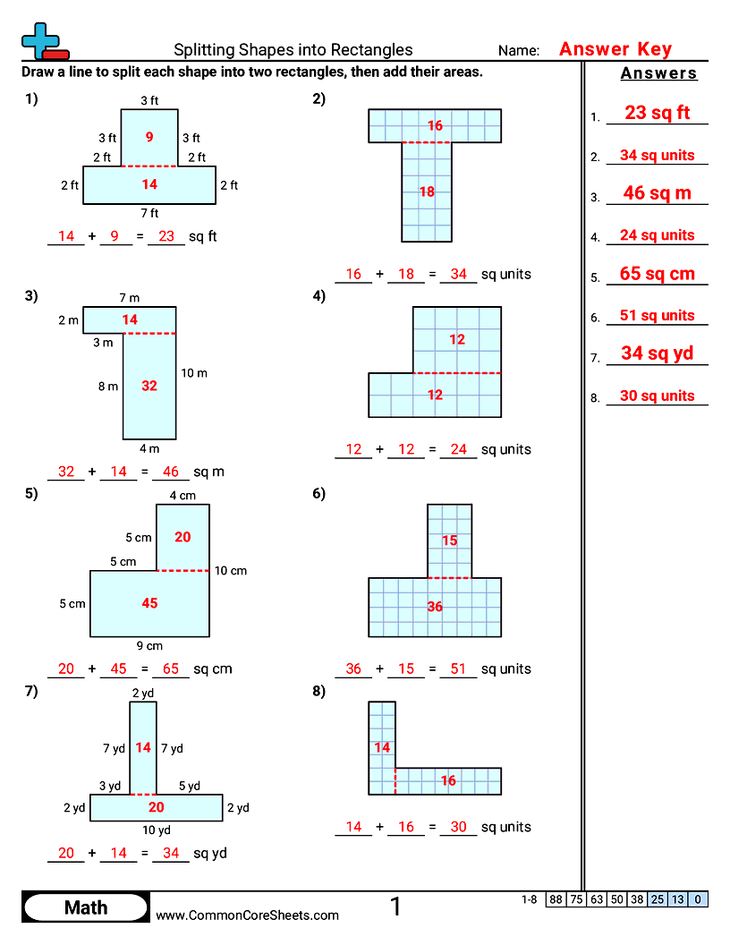 Area & Perimeter Worksheets - Splitting Shapes into Rectangles worksheet