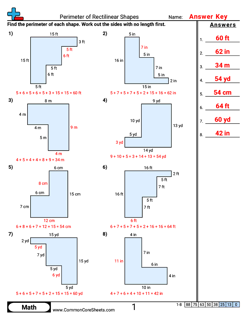 Area & Perimeter Worksheets - Perimeter of Rectilinear Shapes worksheet