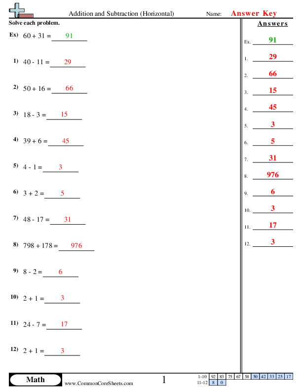  - addition-and-subtraction-horizontal worksheet