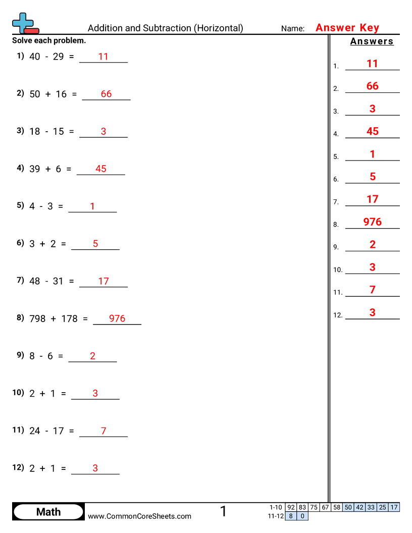 Share - addition-and-subtraction-horizontal worksheet
