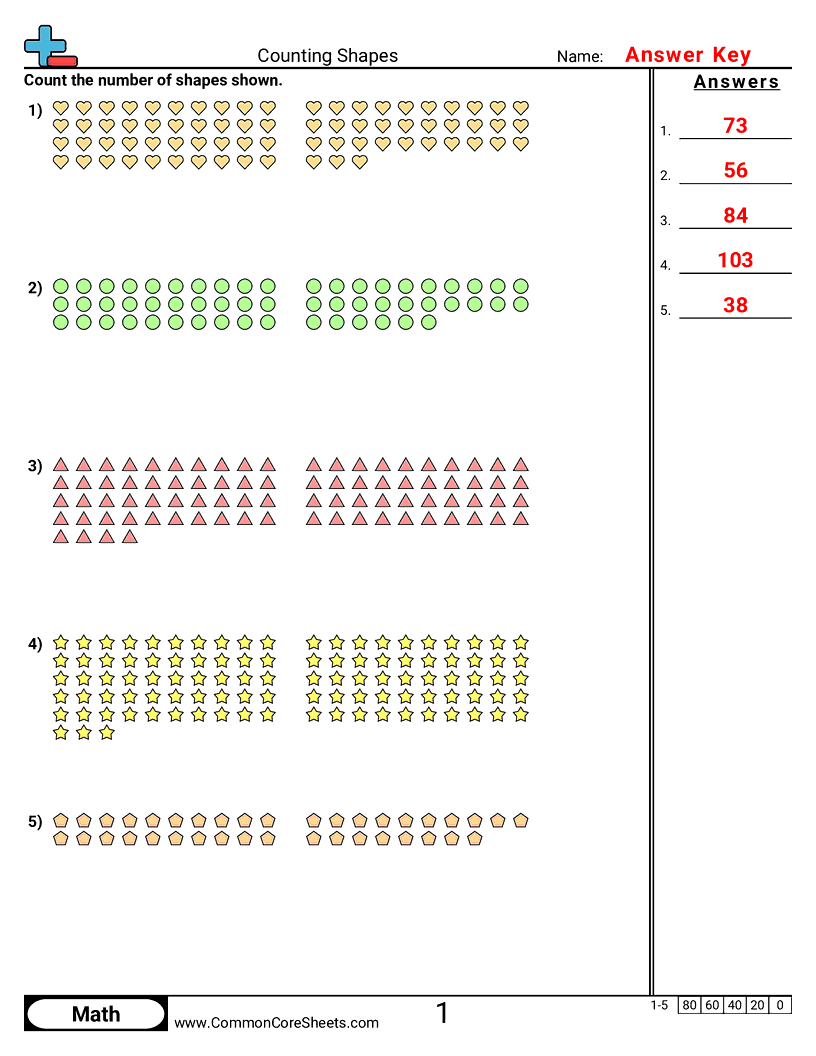1st Grade Counting Worksheets - counting-shapes worksheet