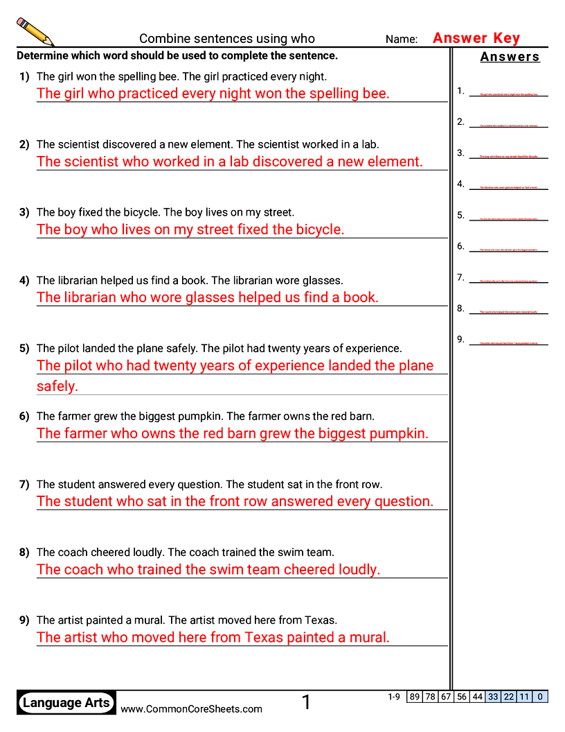 Combine sentences using who worksheet preview