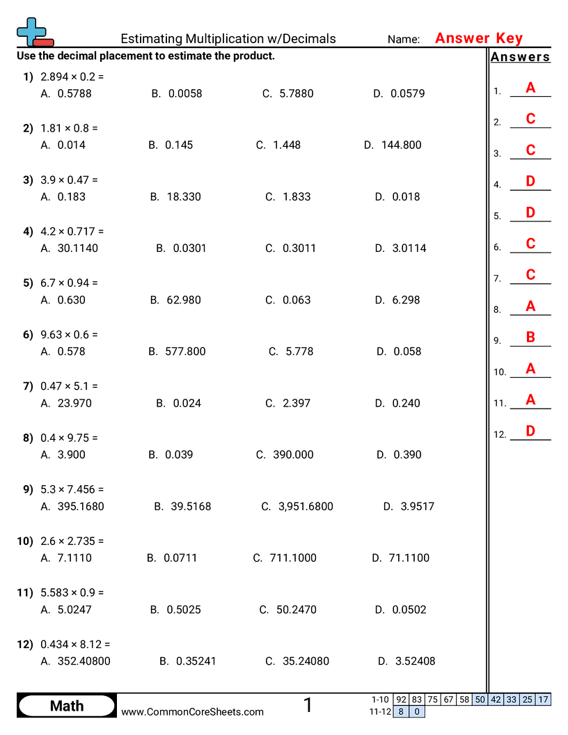 5.N.3.3 Worksheets - estimating-multiplication-with-decimals worksheet