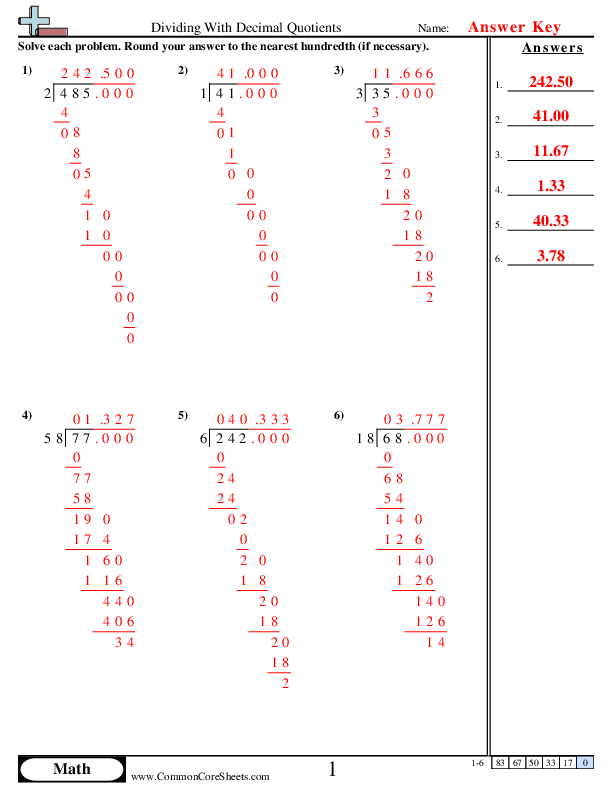 DIVISION  DECIMAL QUOTENT DIVISION - DIVISION WITH COMMA IN THE