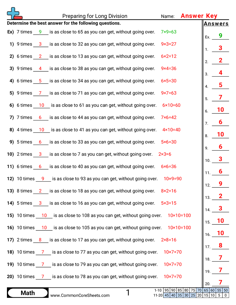 4.N.2.5 Worksheets - preparing-for-long-division worksheet