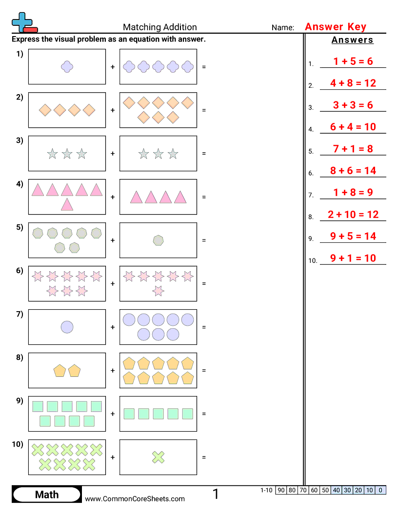 Addition Worksheets - matching-addition worksheet