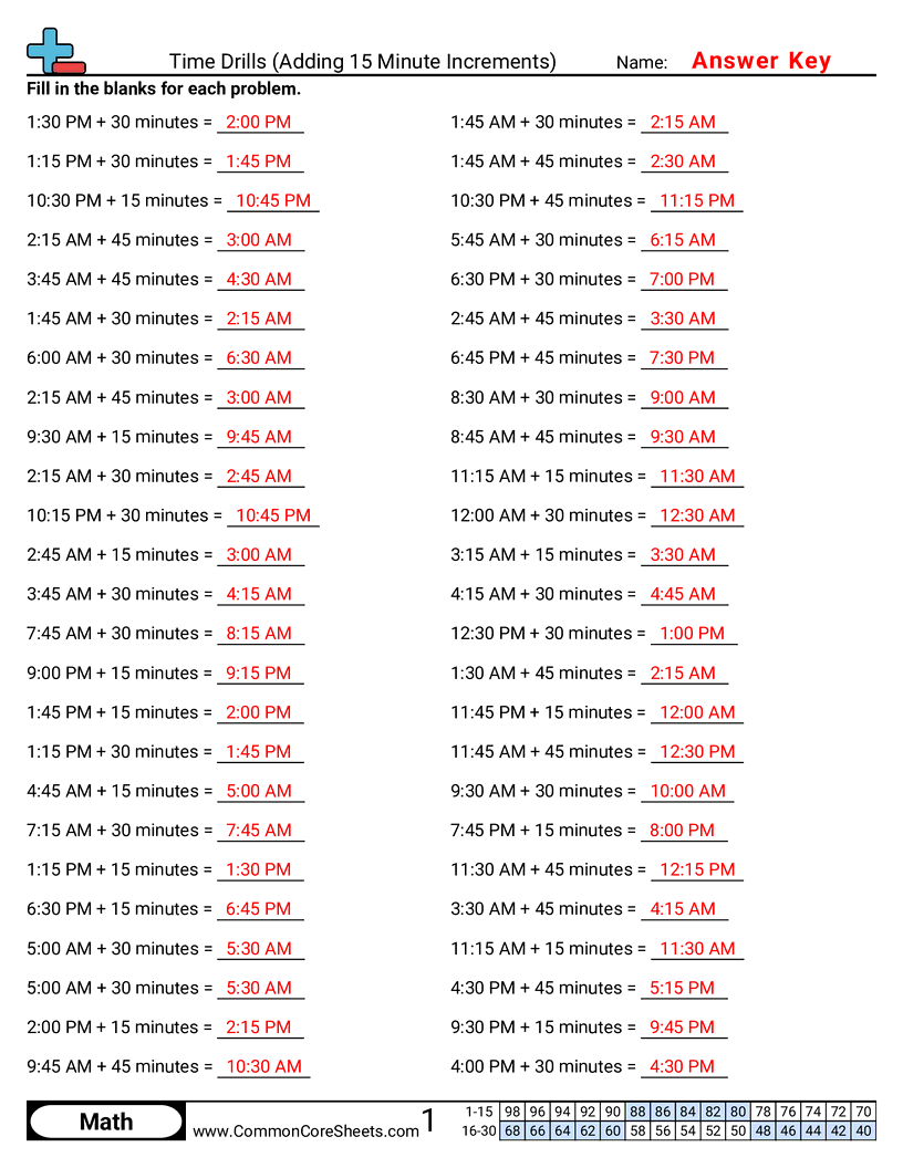 Share - adding-minutes worksheet