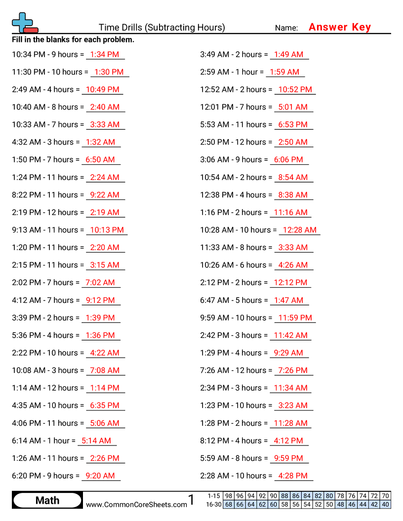 Share - subtracting-hours worksheet