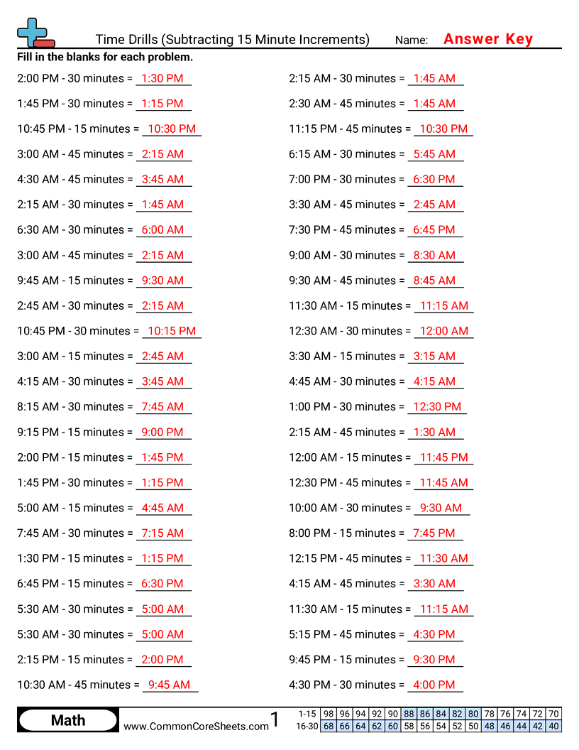 Share - subtracting-minutes worksheet