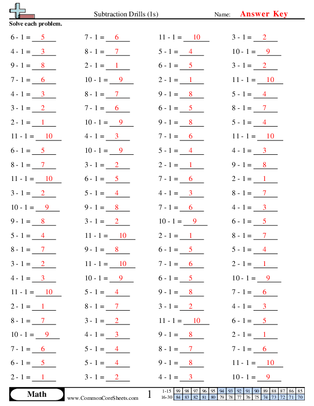  - 1s-horizontal worksheet