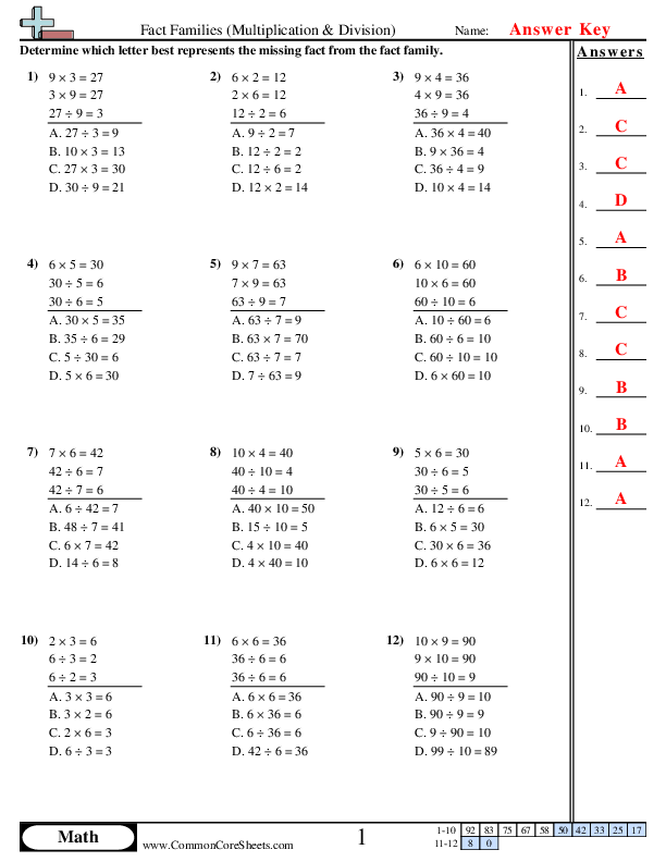  - find-missing-fact-multiple-choice worksheet