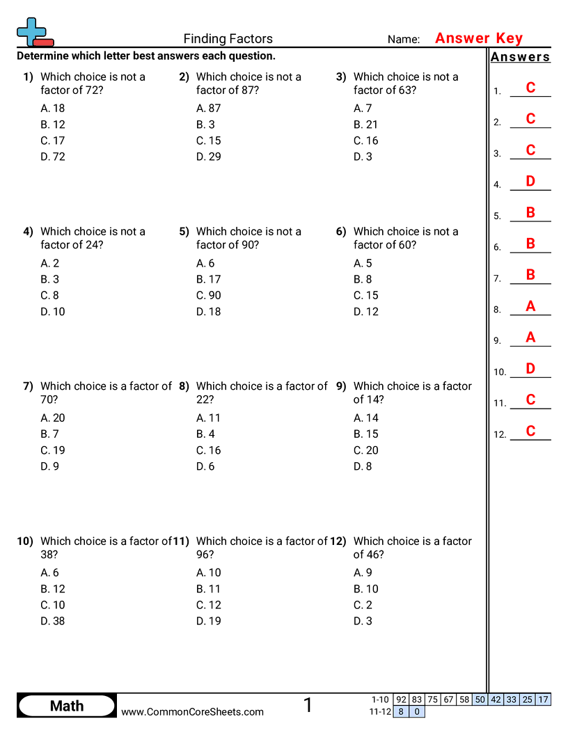 Share - finding-factors worksheet