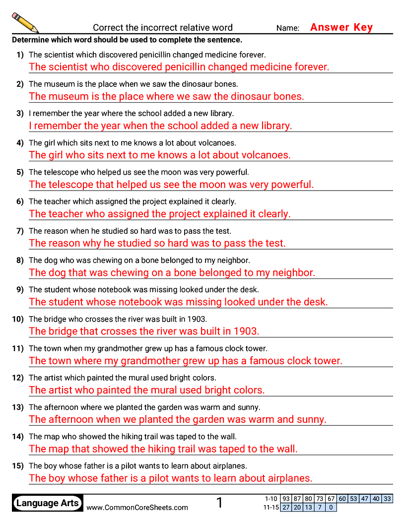 Correct the incorrect relative word worksheet preview