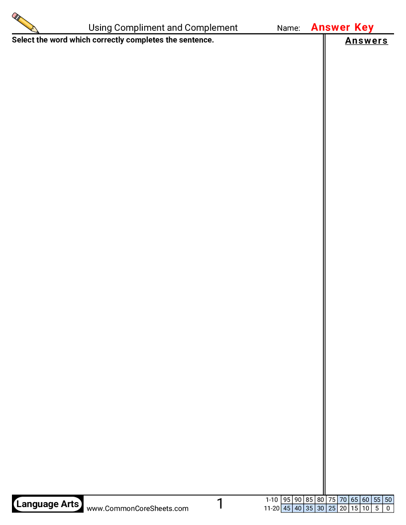 Using Compliment and Complement worksheet preview