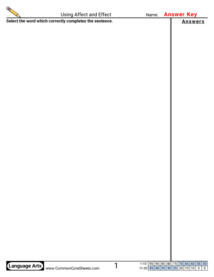 Using Affect and Effect worksheet preview