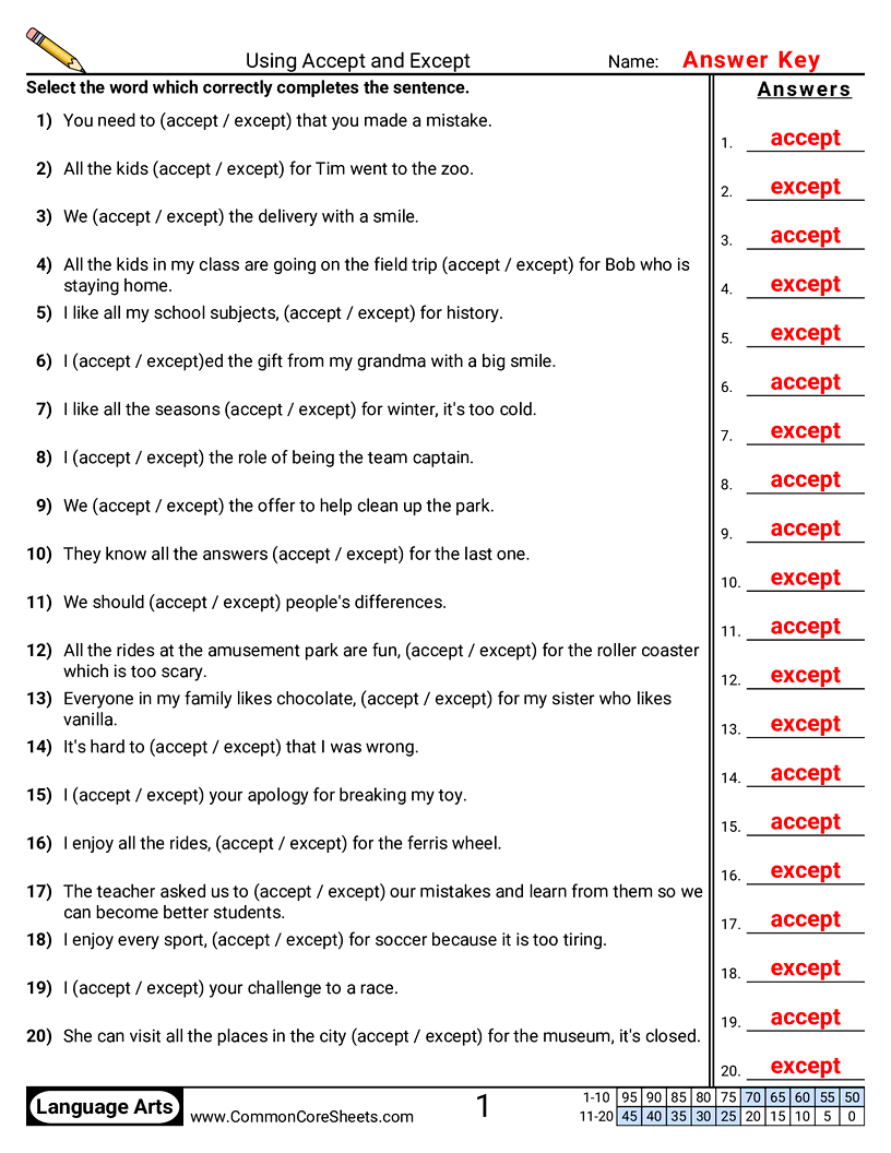 Using Accept and Except worksheet preview