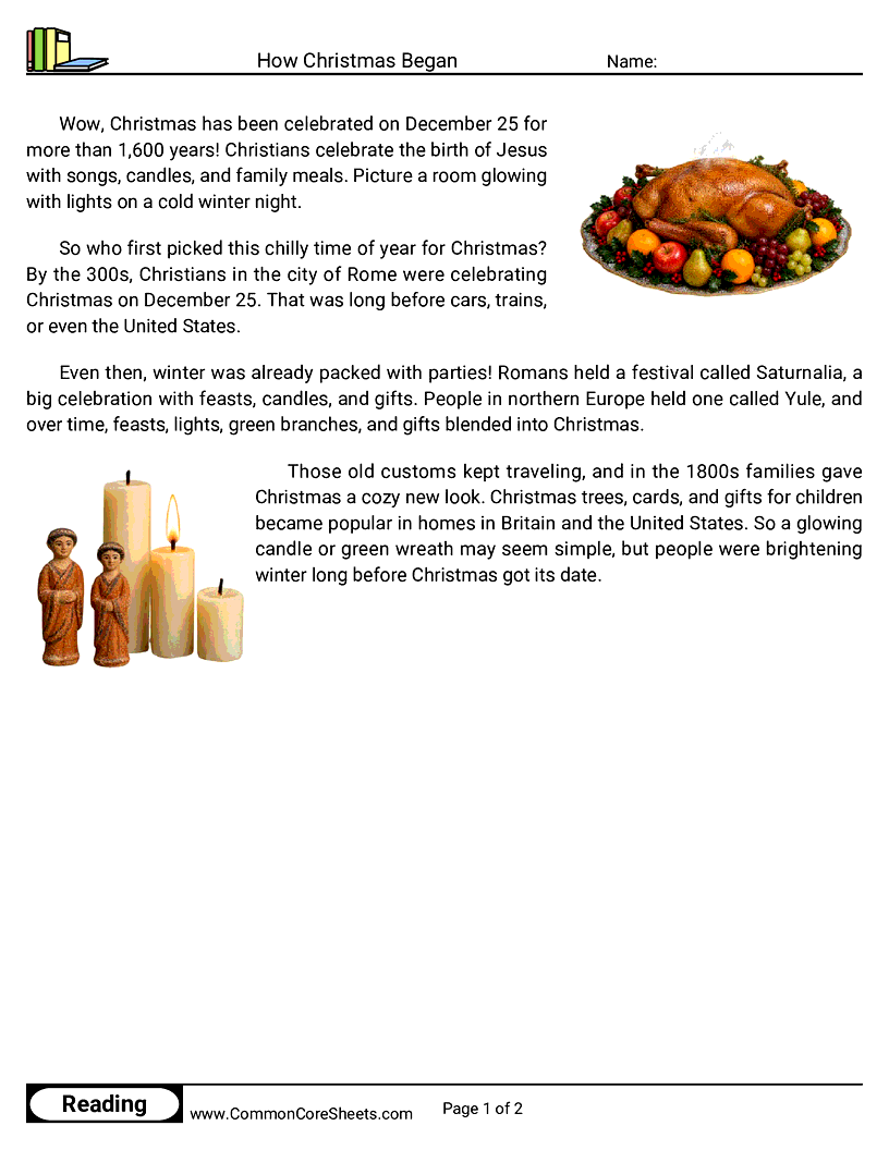 2nd Grade 25 Days of Christmas Reading - How Christmas Began worksheet
