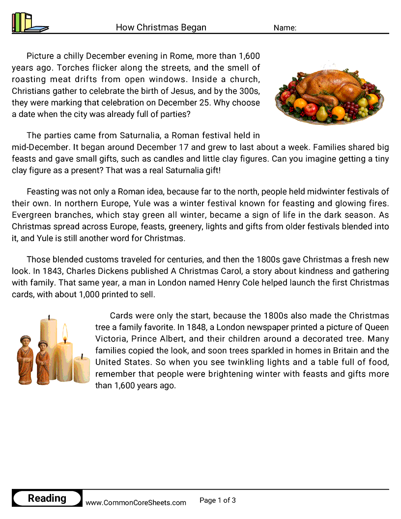 4th Grade 25 Days of Christmas Reading - How Christmas Began worksheet