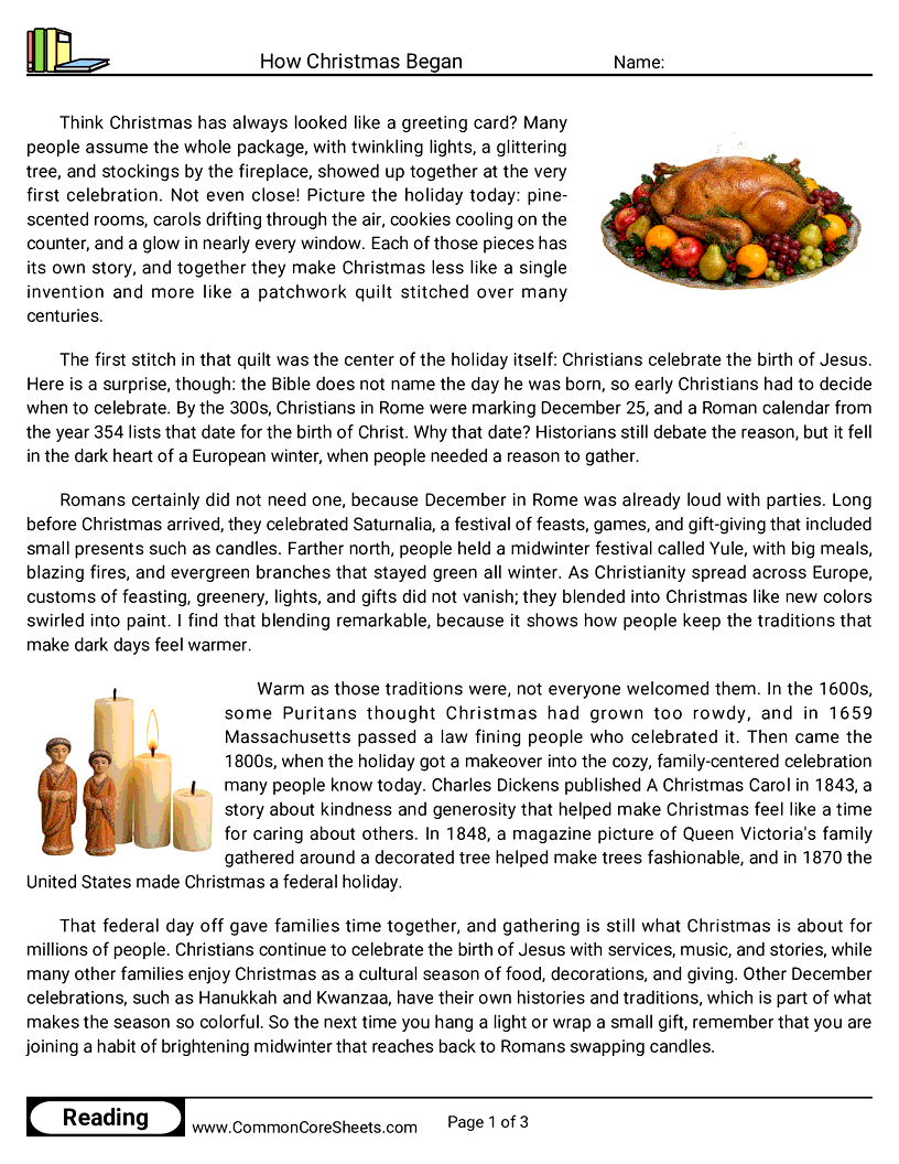 6th Grade 25 Days of Christmas Reading - How Christmas Began worksheet