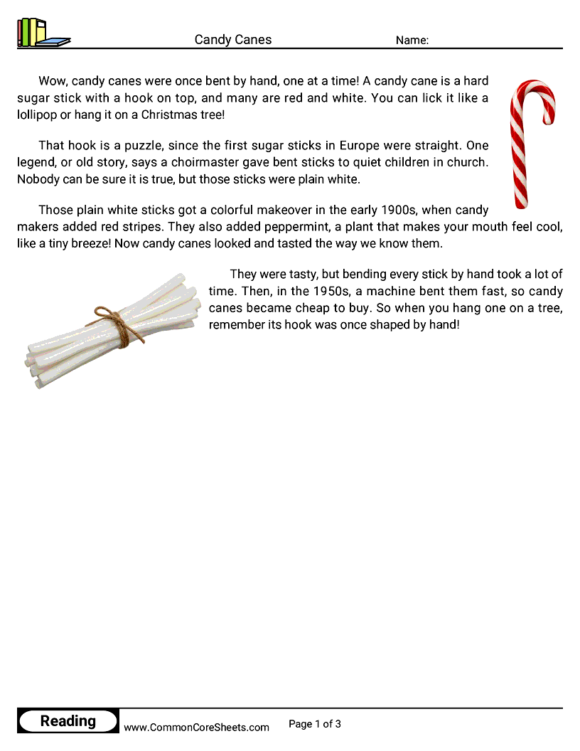 2nd Grade 25 Days of Christmas Reading - Candy Canes worksheet