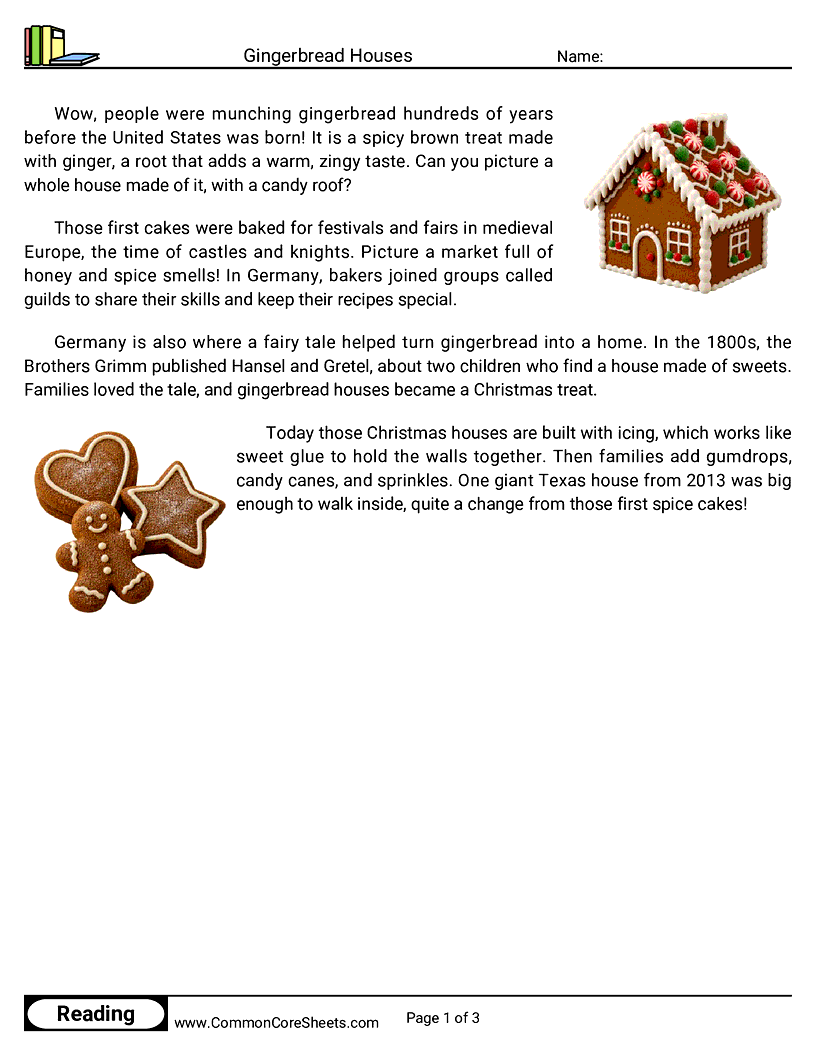 2nd Grade 25 Days of Christmas Reading - Gingerbread Houses worksheet