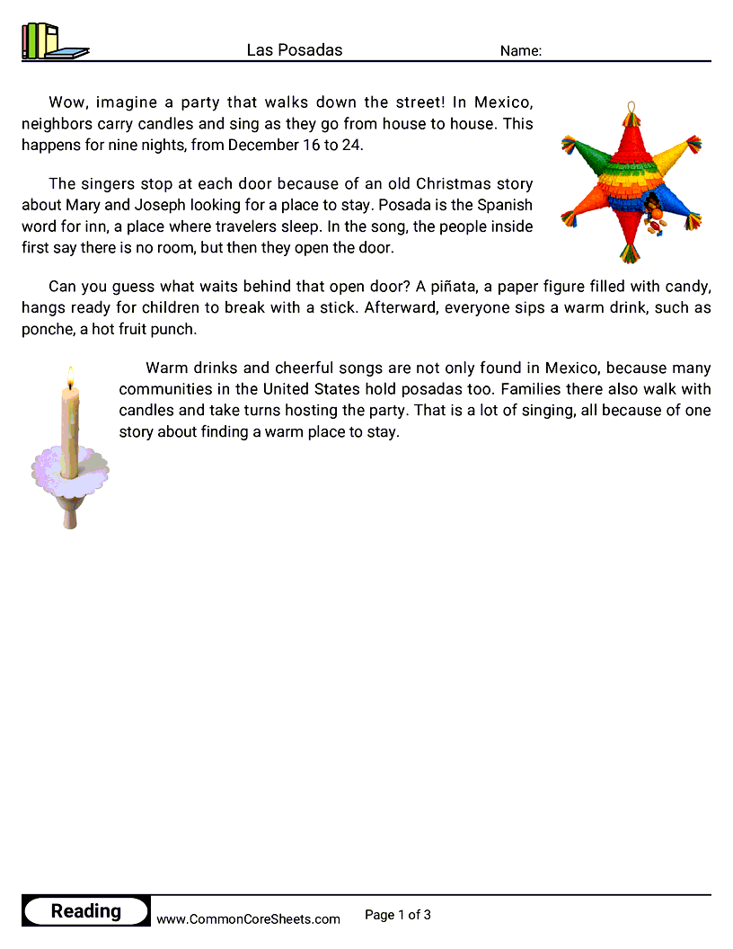 2nd Grade 25 Days of Christmas Reading - Las Posadas worksheet