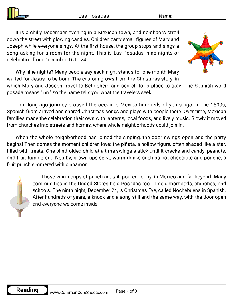 25 Days of Christmas Reading - Las Posadas worksheet