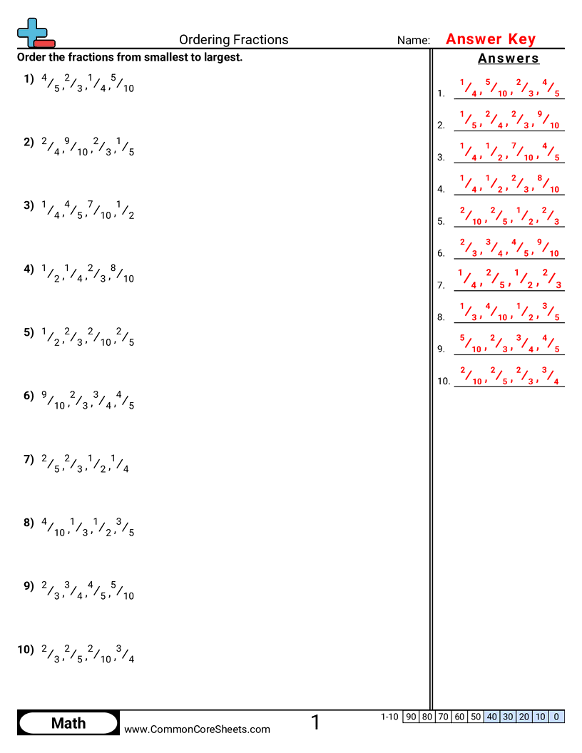 comparing fractions Worksheets - ordering-fractions worksheet