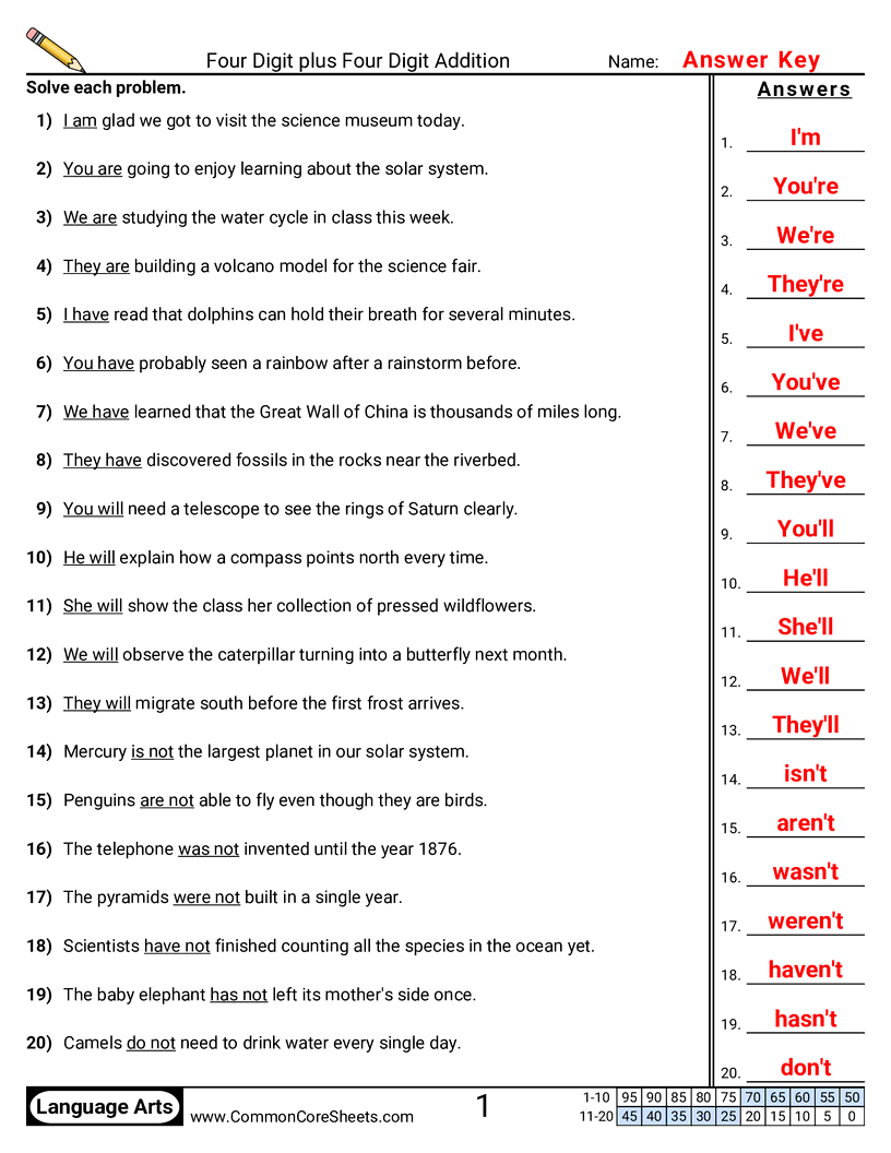Using Contractions in a Sentence worksheet preview