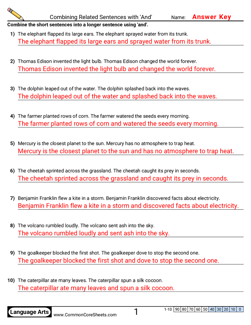 Combining Related Sentences with 'And' worksheet preview