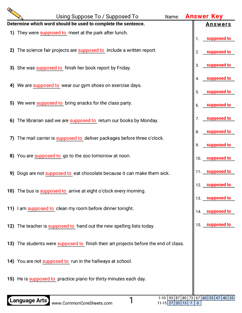 Using Suppose To /  Supposed To worksheet preview