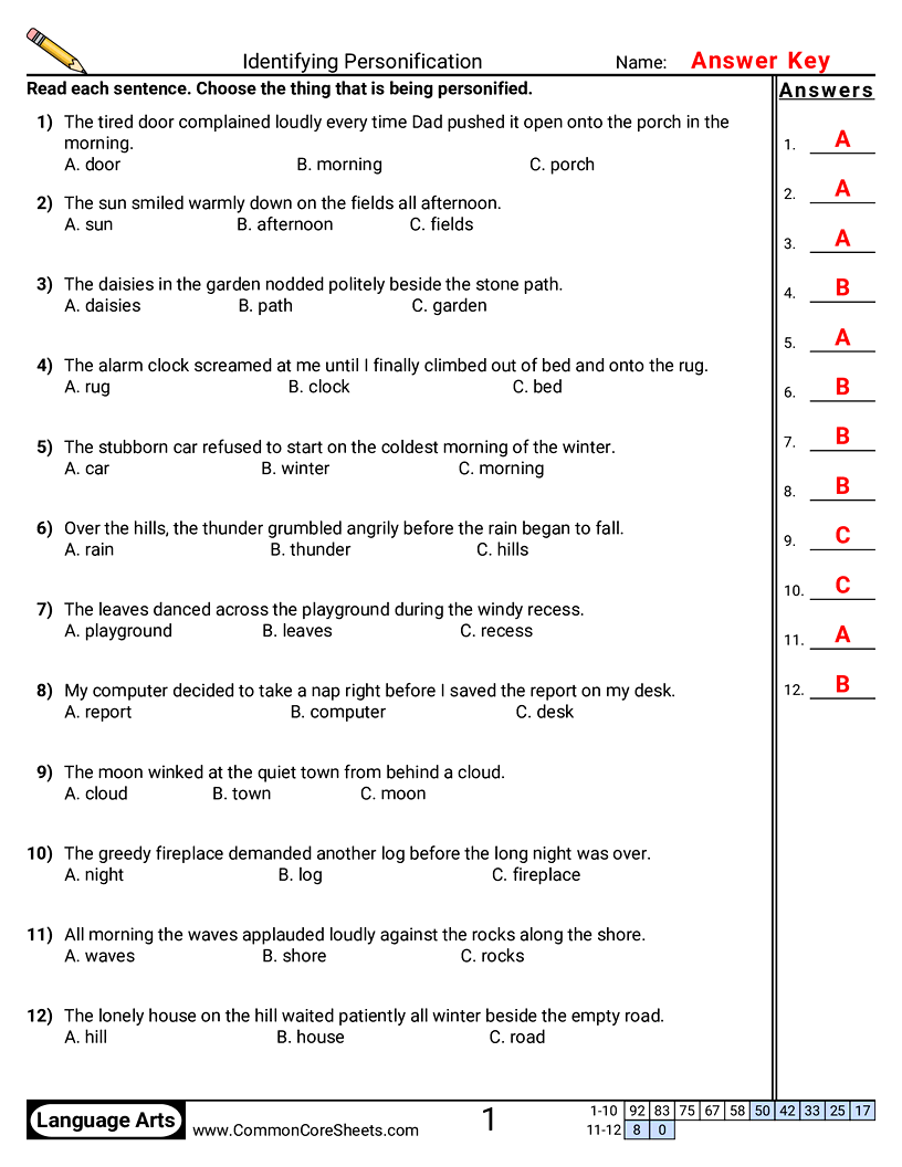 Vocabulary Worksheets - Identifying Personification worksheet