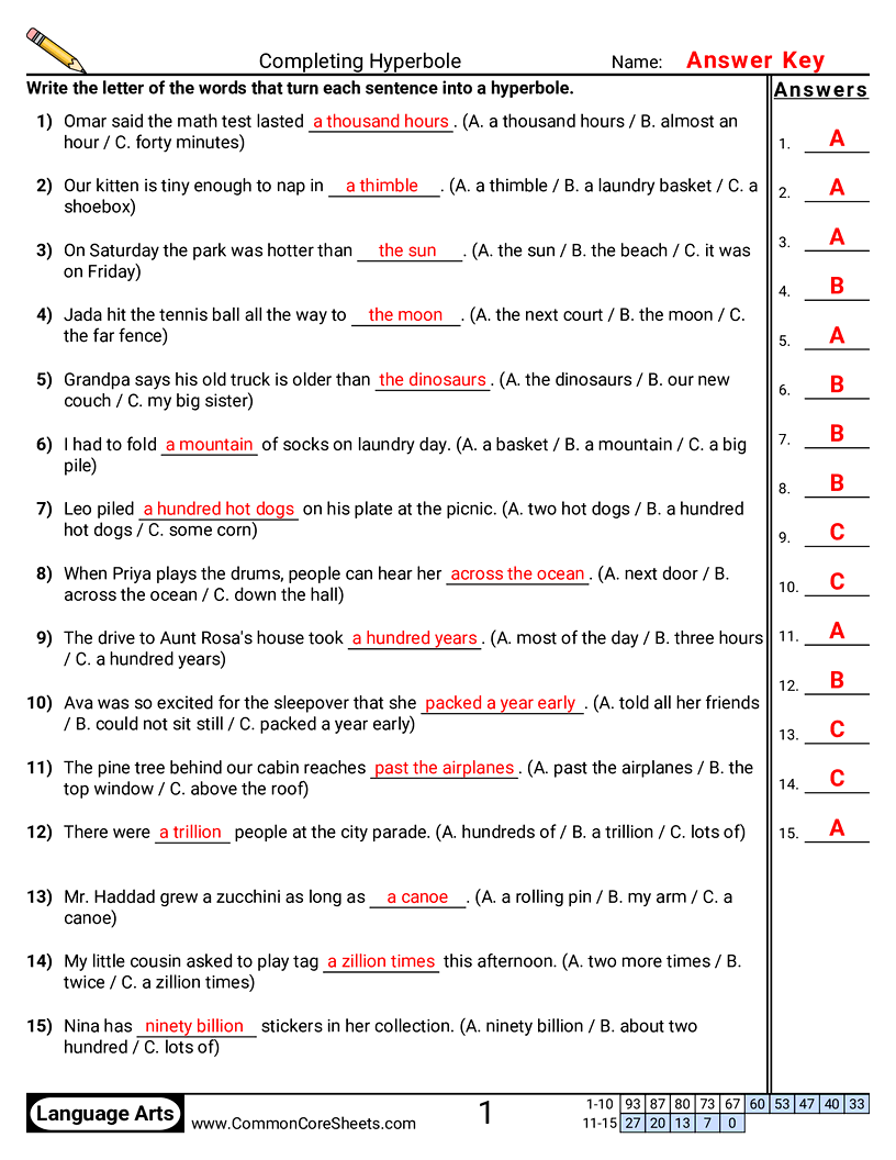 Completing Hyperbole worksheet preview