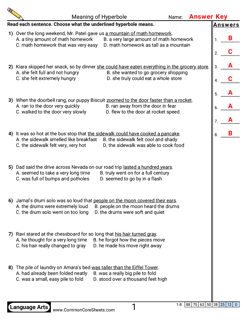 Meaning of Hyperbole worksheet preview