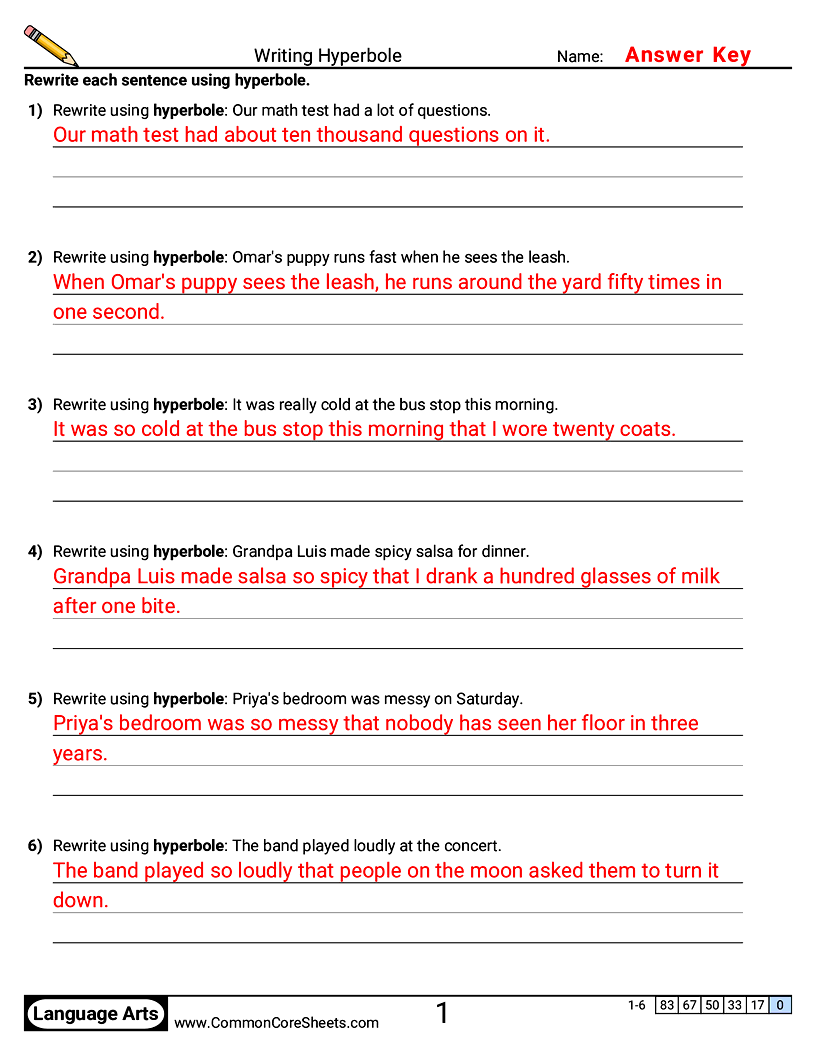 Writing Hyperbole worksheet preview