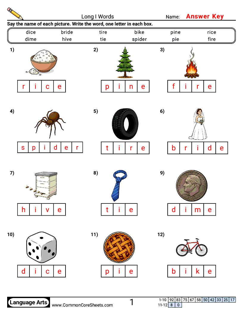 Long I Words worksheet preview