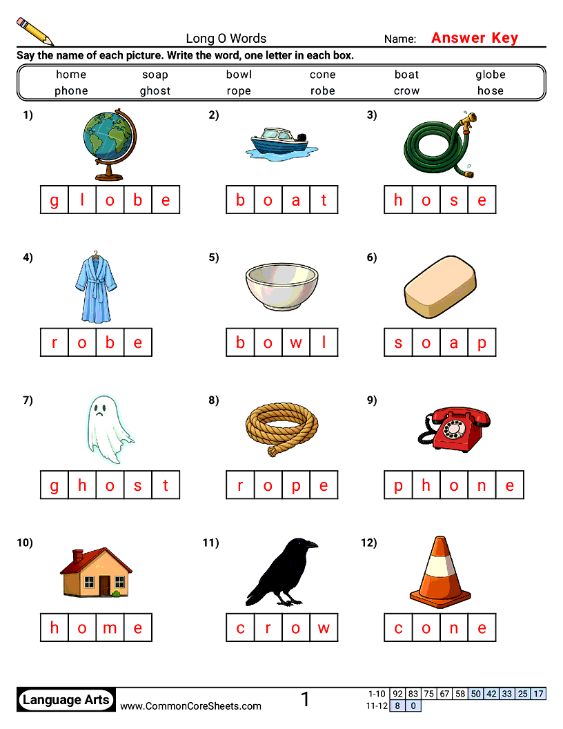Long O Words worksheet preview