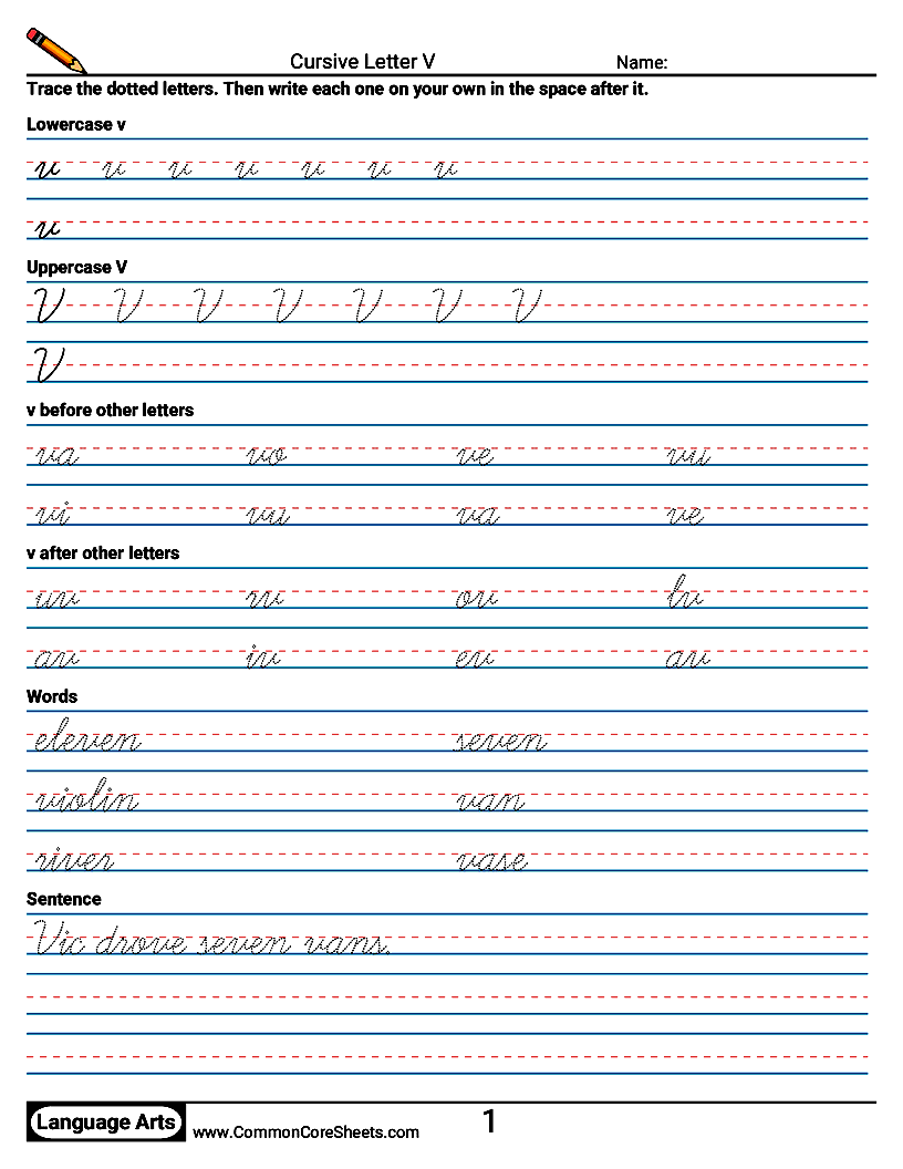 Cursive Writing Worksheets - Cursive Letter V worksheet