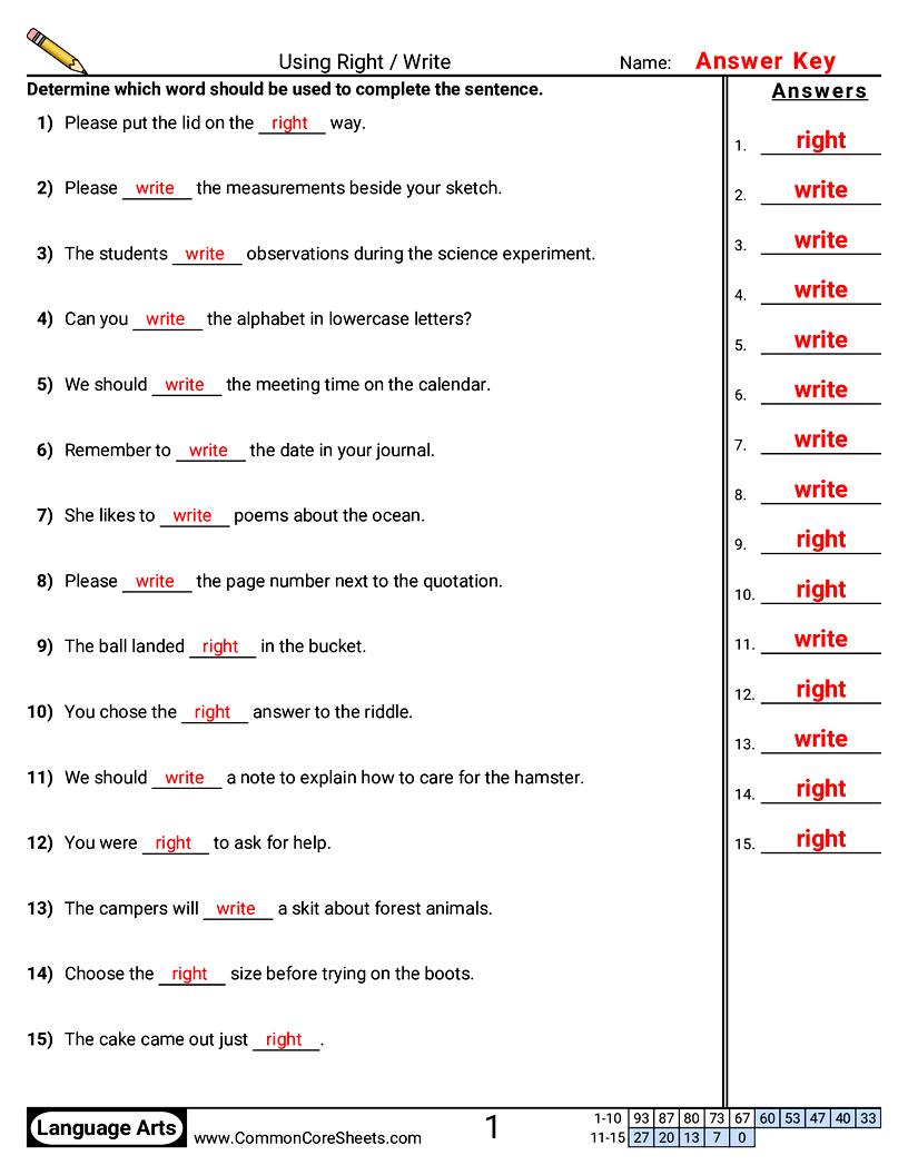 Common Misuses Worksheets - Using Right and Write Correctly worksheet